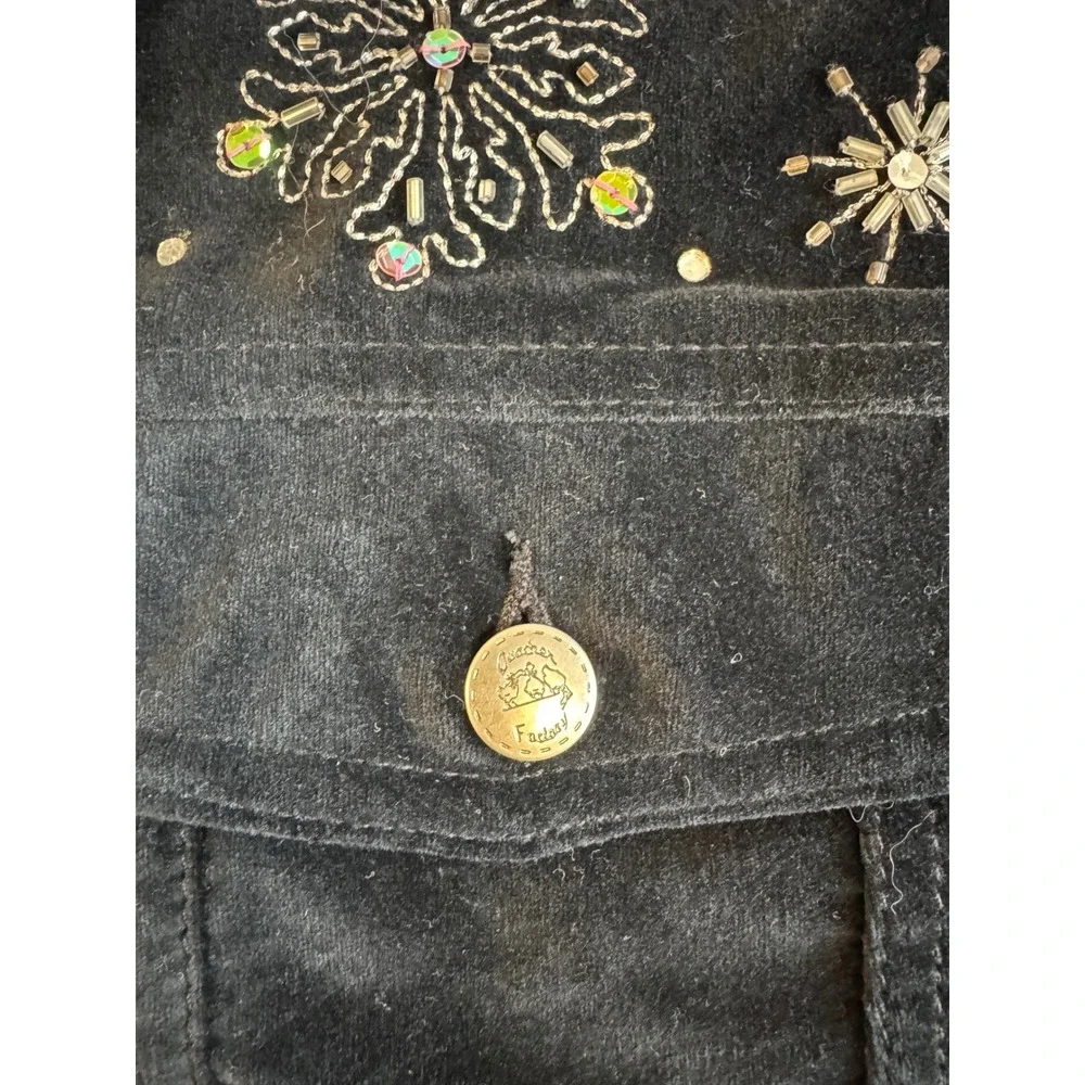 Vintage Deadstock The‎ Quacker Factory Jacket Women Small Black Velvet Snowman